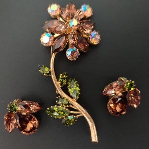 Vintage Austrian Rhinestone brooch & earrings
